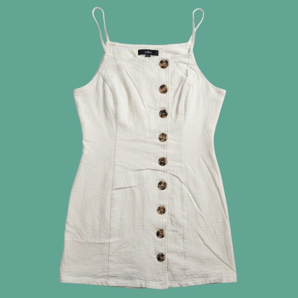 Lulus Oatmeal Linen Blend Button Front Mini Dress Cream Womens Size S